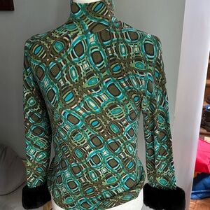 Blumarine Green and Blue Patterned Turtleneck Sweater